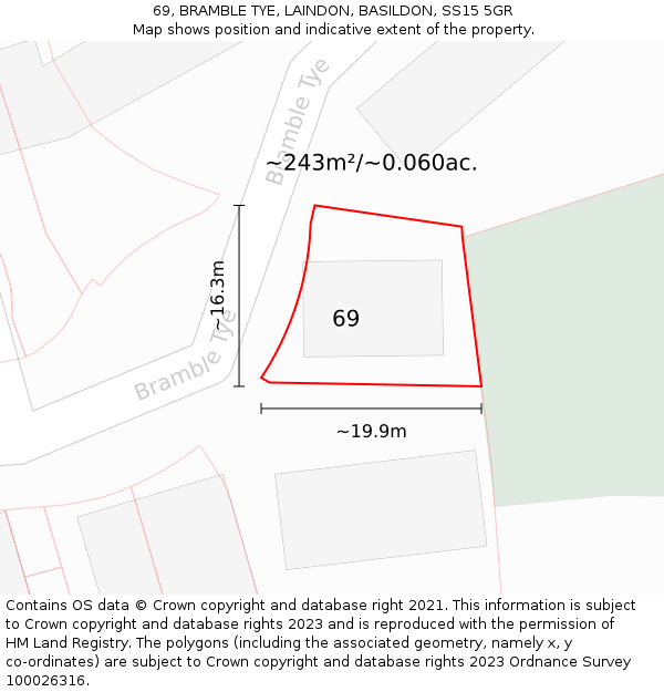 69, BRAMBLE TYE, LAINDON, BASILDON, SS15 5GR: Plot and title map