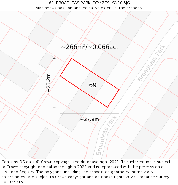 69, BROADLEAS PARK, DEVIZES, SN10 5JG: Plot and title map