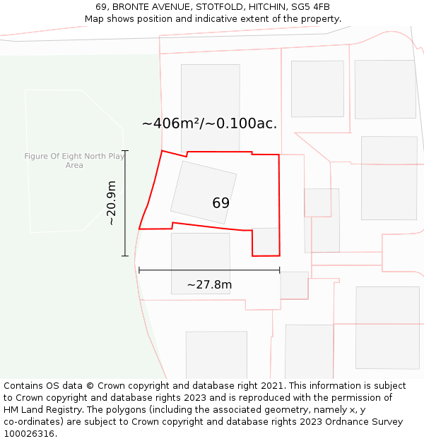 69, BRONTE AVENUE, STOTFOLD, HITCHIN, SG5 4FB: Plot and title map