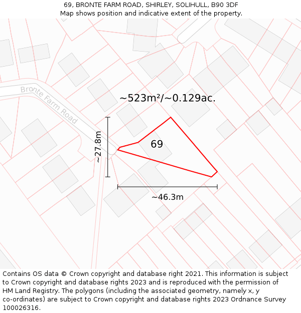 69, BRONTE FARM ROAD, SHIRLEY, SOLIHULL, B90 3DF: Plot and title map
