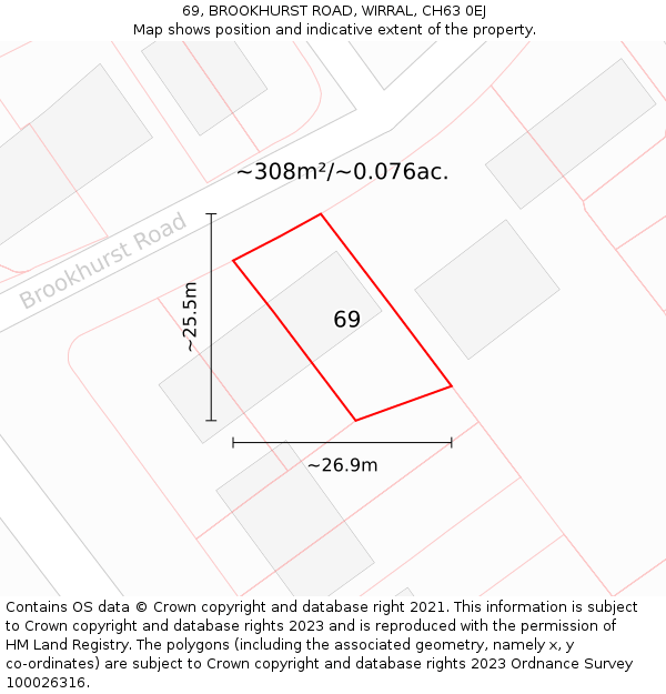 69, BROOKHURST ROAD, WIRRAL, CH63 0EJ: Plot and title map