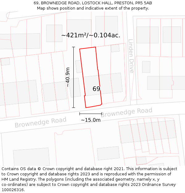 69, BROWNEDGE ROAD, LOSTOCK HALL, PRESTON, PR5 5AB: Plot and title map