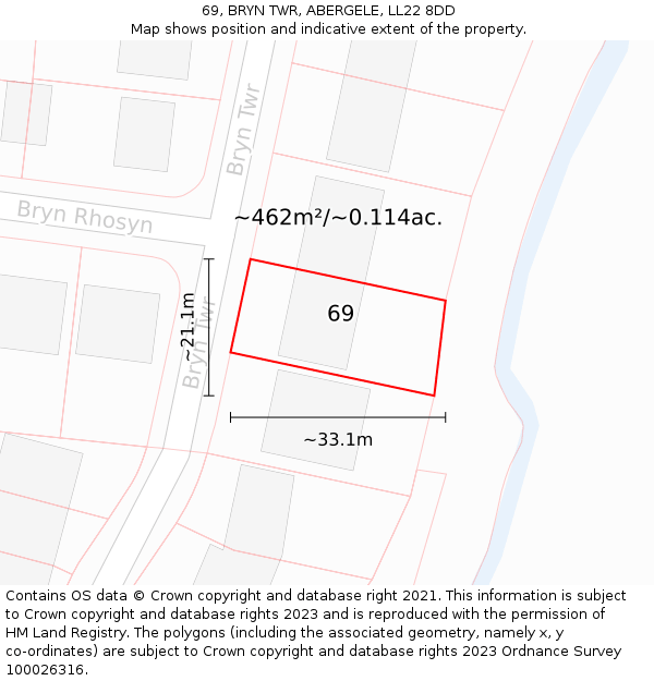 69, BRYN TWR, ABERGELE, LL22 8DD: Plot and title map