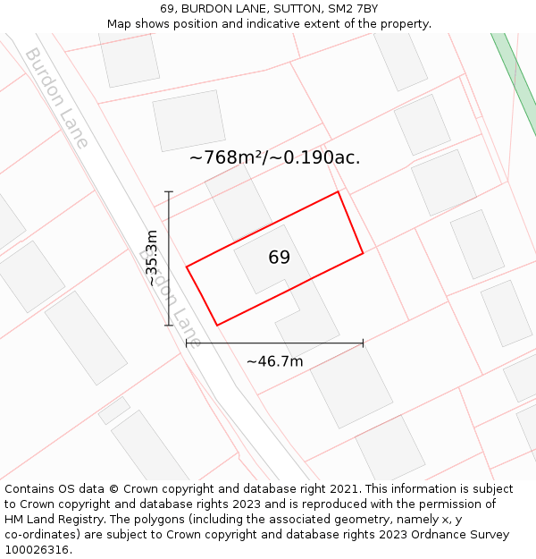 69, BURDON LANE, SUTTON, SM2 7BY: Plot and title map
