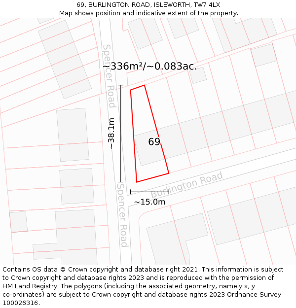 69, BURLINGTON ROAD, ISLEWORTH, TW7 4LX: Plot and title map