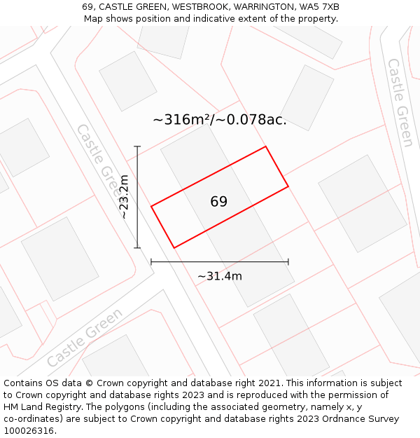 69, CASTLE GREEN, WESTBROOK, WARRINGTON, WA5 7XB: Plot and title map