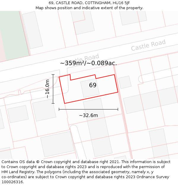 69, CASTLE ROAD, COTTINGHAM, HU16 5JF: Plot and title map