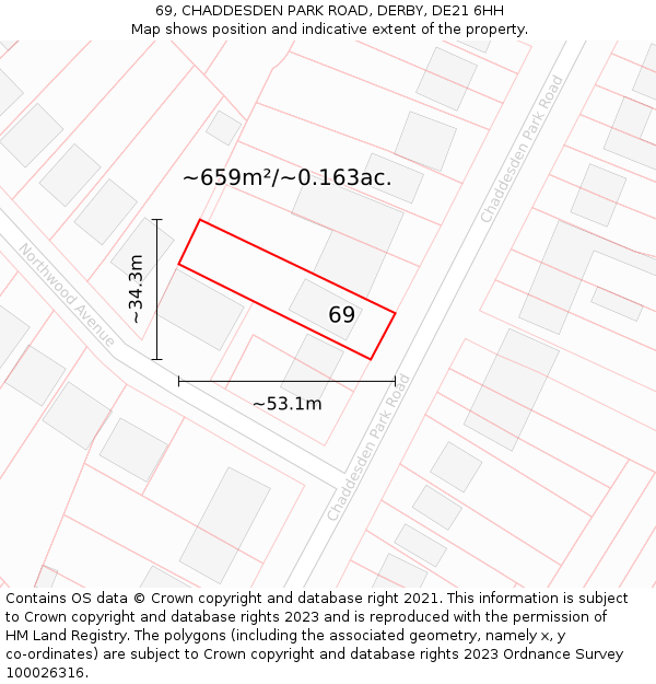 69, CHADDESDEN PARK ROAD, DERBY, DE21 6HH: Plot and title map
