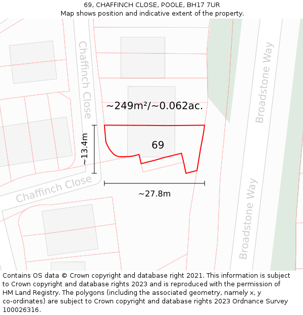 69, CHAFFINCH CLOSE, POOLE, BH17 7UR: Plot and title map