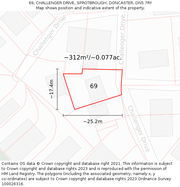 69, CHALLENGER DRIVE, SPROTBROUGH, DONCASTER, DN5 7RY: Plot and title map