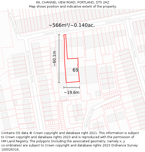 69, CHANNEL VIEW ROAD, PORTLAND, DT5 2AZ: Plot and title map