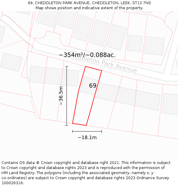 69, CHEDDLETON PARK AVENUE, CHEDDLETON, LEEK, ST13 7NS: Plot and title map