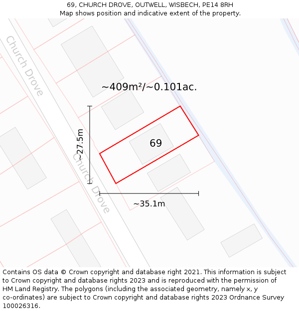 69, CHURCH DROVE, OUTWELL, WISBECH, PE14 8RH: Plot and title map