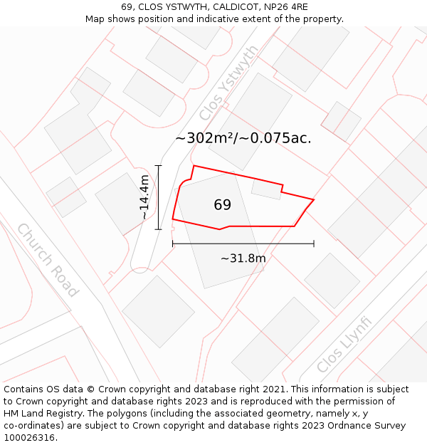 69, CLOS YSTWYTH, CALDICOT, NP26 4RE: Plot and title map