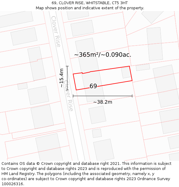69, CLOVER RISE, WHITSTABLE, CT5 3HT: Plot and title map