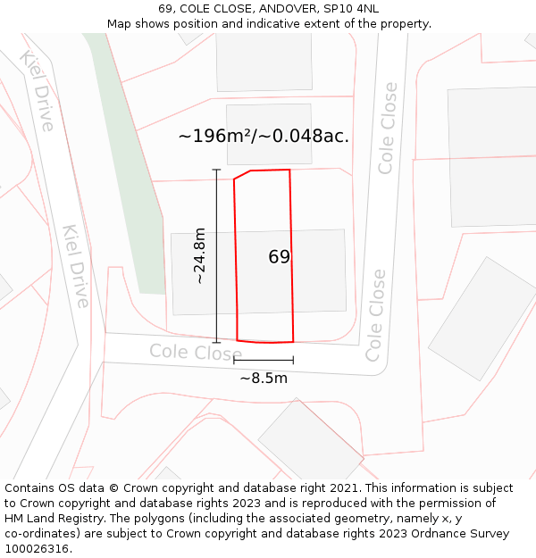 69, COLE CLOSE, ANDOVER, SP10 4NL: Plot and title map