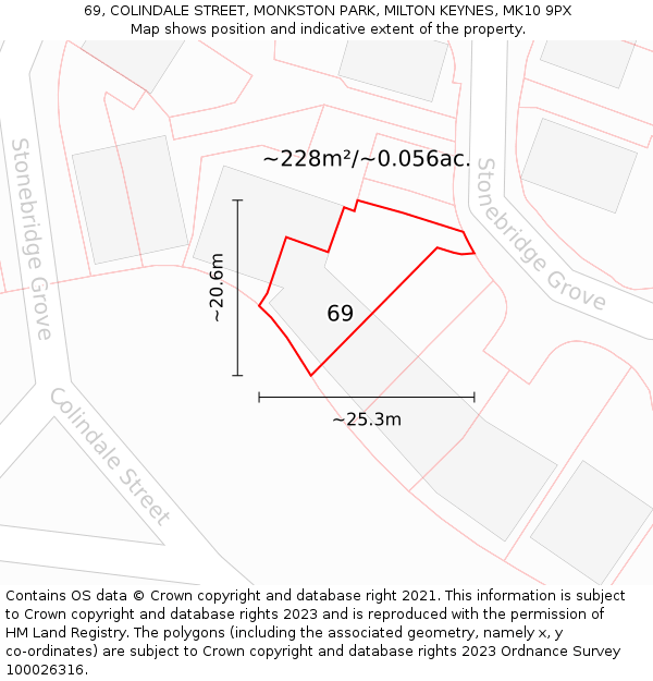 69, COLINDALE STREET, MONKSTON PARK, MILTON KEYNES, MK10 9PX: Plot and title map