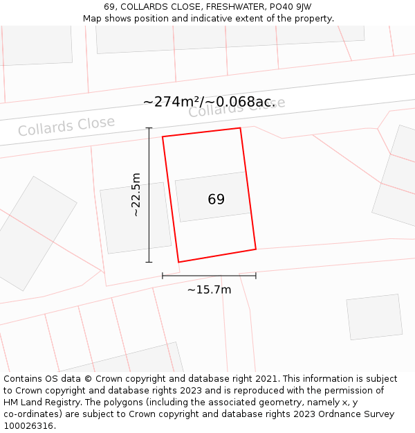 69, COLLARDS CLOSE, FRESHWATER, PO40 9JW: Plot and title map