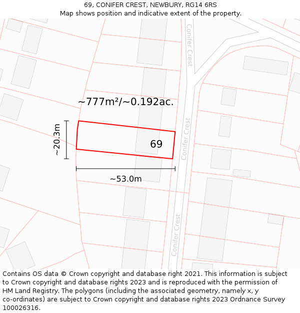 69, CONIFER CREST, NEWBURY, RG14 6RS: Plot and title map
