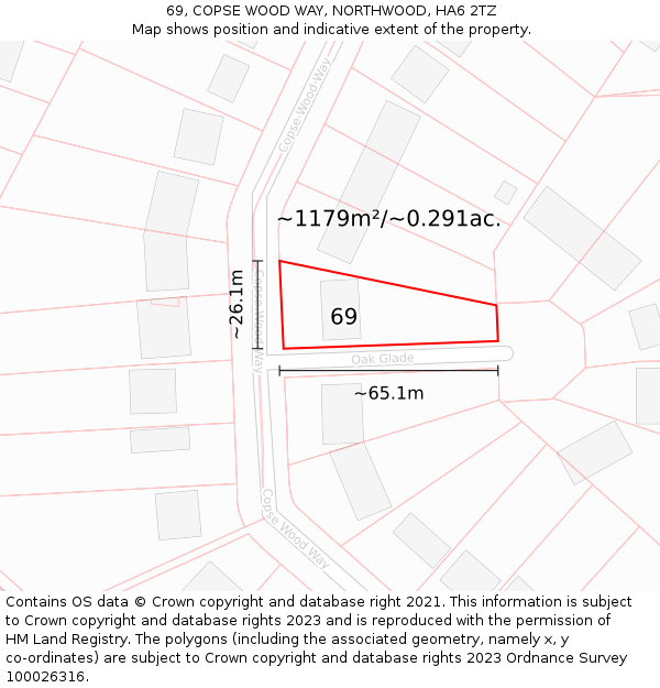 69, COPSE WOOD WAY, NORTHWOOD, HA6 2TZ: Plot and title map