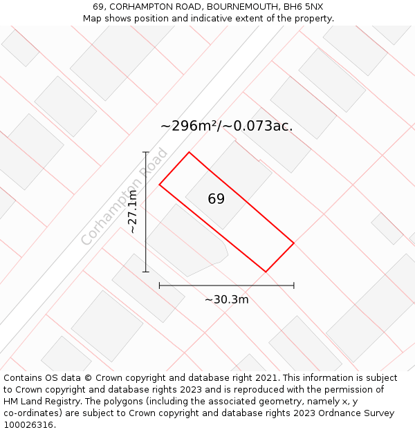 69, CORHAMPTON ROAD, BOURNEMOUTH, BH6 5NX: Plot and title map