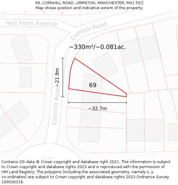 69, CORNHILL ROAD, URMSTON, MANCHESTER, M41 5SZ: Plot and title map