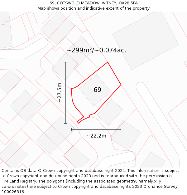 69, COTSWOLD MEADOW, WITNEY, OX28 5FA: Plot and title map