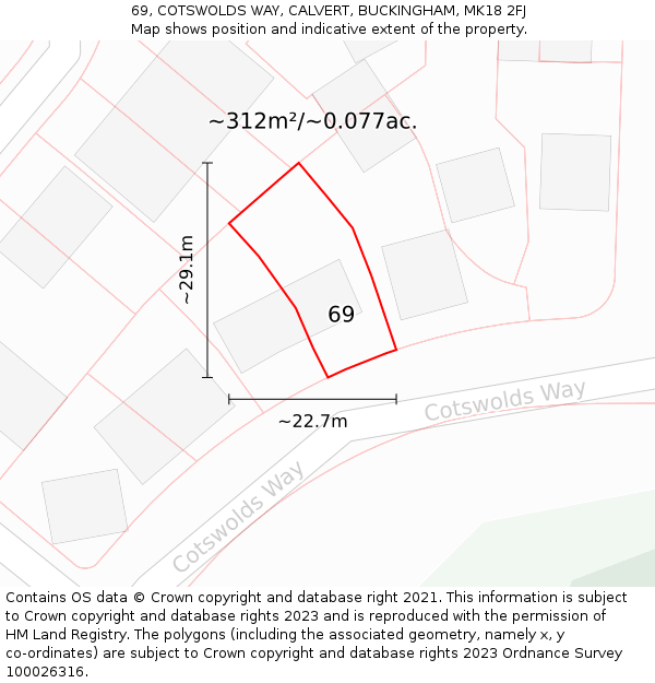 69, COTSWOLDS WAY, CALVERT, BUCKINGHAM, MK18 2FJ: Plot and title map