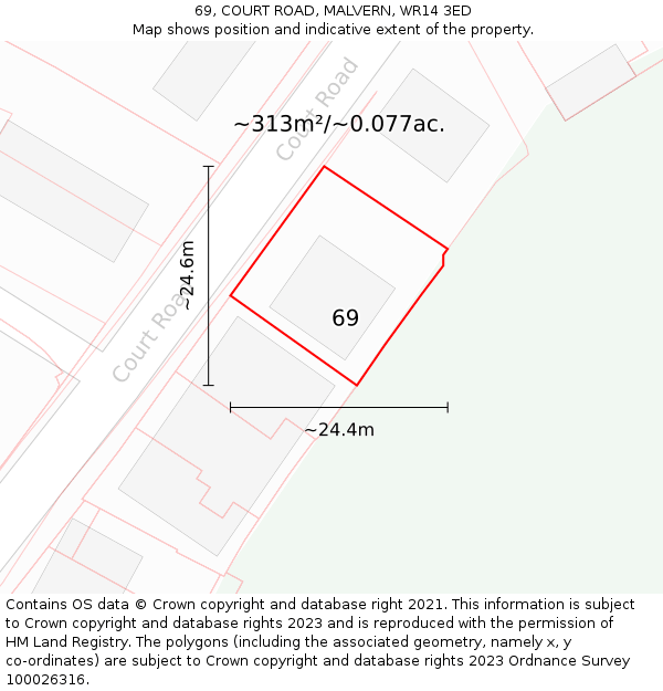 69, COURT ROAD, MALVERN, WR14 3ED: Plot and title map