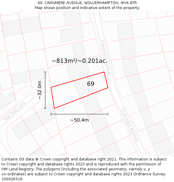 69, CRANMERE AVENUE, WOLVERHAMPTON, WV6 8TR: Plot and title map