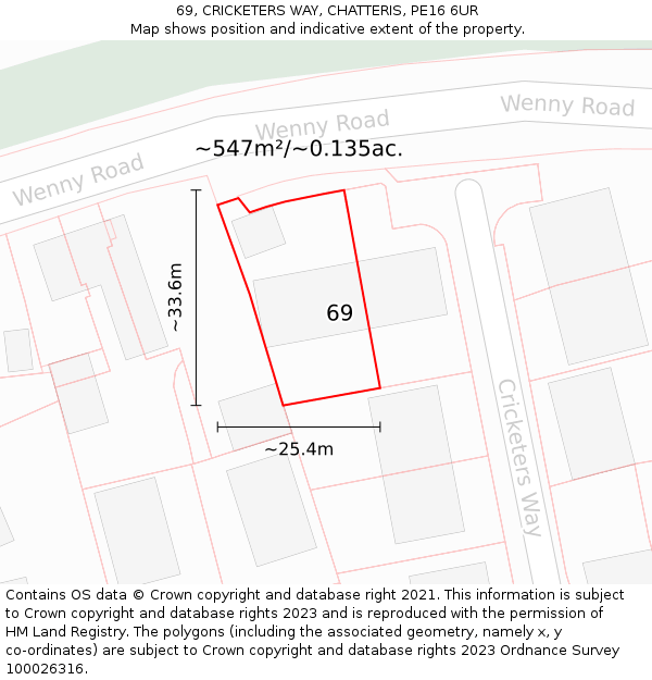 69, CRICKETERS WAY, CHATTERIS, PE16 6UR: Plot and title map