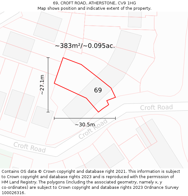 69, CROFT ROAD, ATHERSTONE, CV9 1HG: Plot and title map