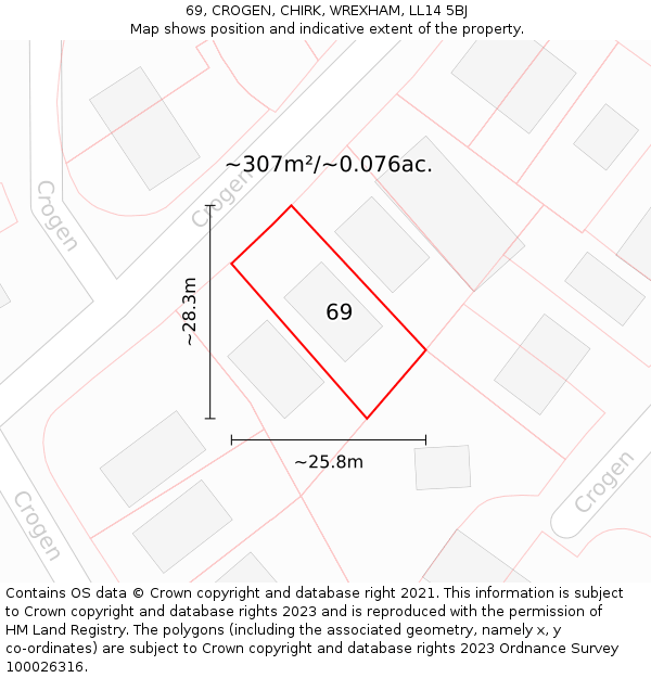 69, CROGEN, CHIRK, WREXHAM, LL14 5BJ: Plot and title map
