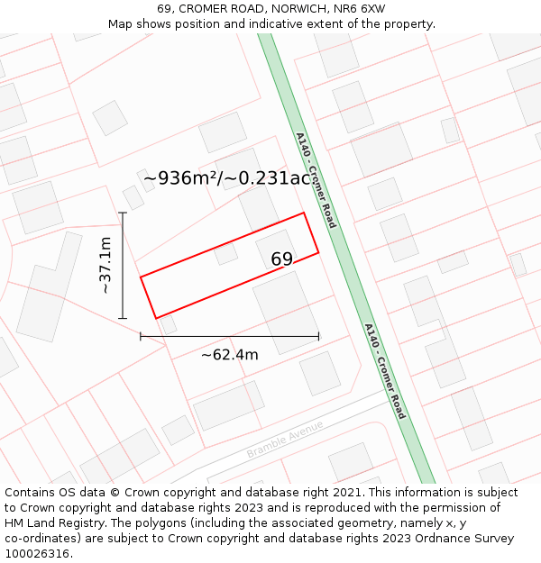 69, CROMER ROAD, NORWICH, NR6 6XW: Plot and title map