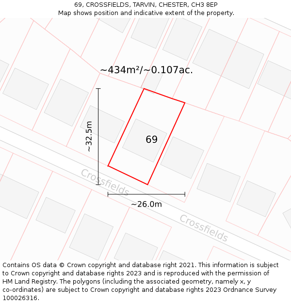 69, CROSSFIELDS, TARVIN, CHESTER, CH3 8EP: Plot and title map