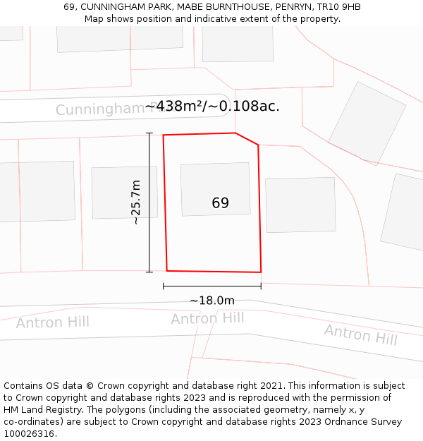 69, CUNNINGHAM PARK, MABE BURNTHOUSE, PENRYN, TR10 9HB: Plot and title map