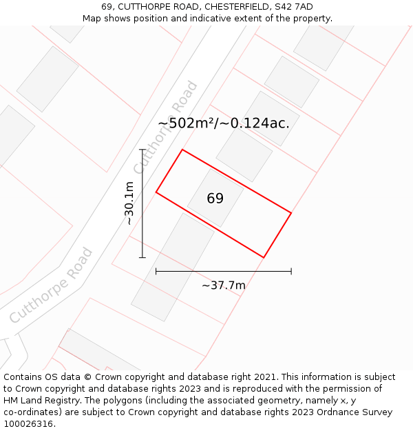 69, CUTTHORPE ROAD, CHESTERFIELD, S42 7AD: Plot and title map