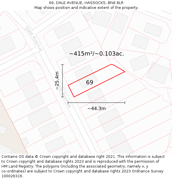 69, DALE AVENUE, HASSOCKS, BN6 8LR: Plot and title map