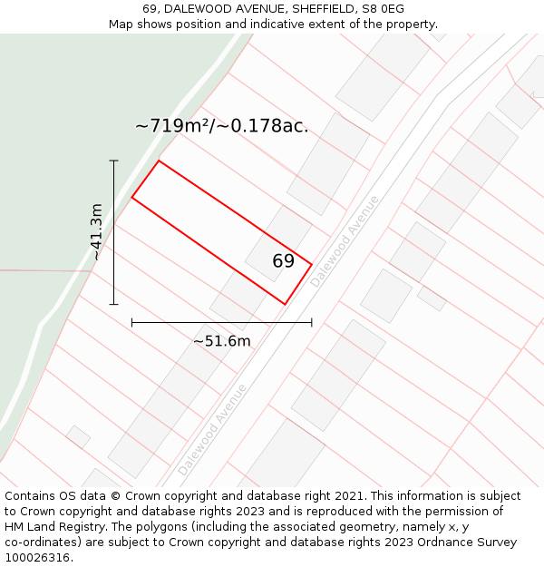 69, DALEWOOD AVENUE, SHEFFIELD, S8 0EG: Plot and title map