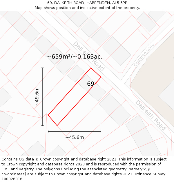 69, DALKEITH ROAD, HARPENDEN, AL5 5PP: Plot and title map