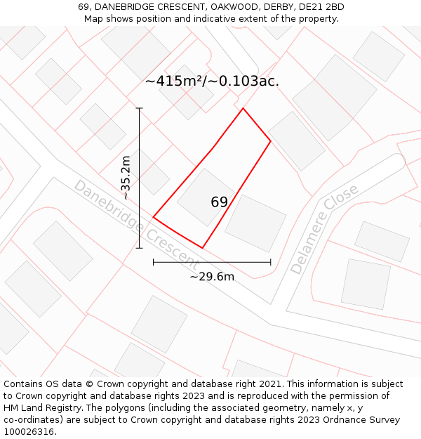 69, DANEBRIDGE CRESCENT, OAKWOOD, DERBY, DE21 2BD: Plot and title map