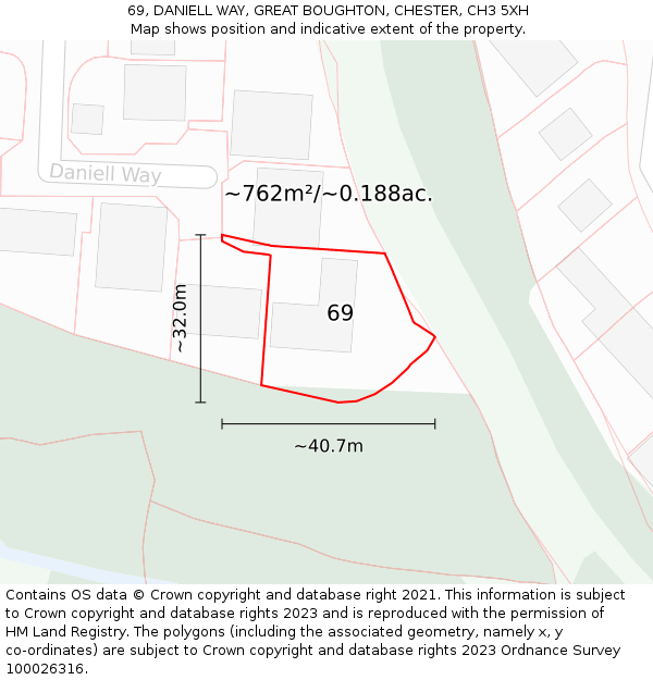 69, DANIELL WAY, GREAT BOUGHTON, CHESTER, CH3 5XH: Plot and title map