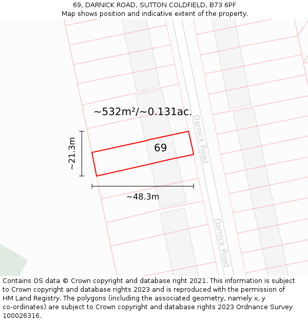 69, DARNICK ROAD, SUTTON COLDFIELD, B73 6PF: Plot and title map