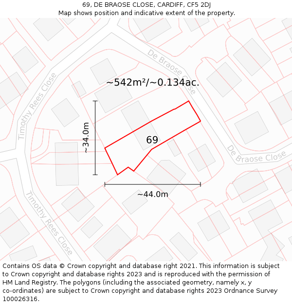 69, DE BRAOSE CLOSE, CARDIFF, CF5 2DJ: Plot and title map