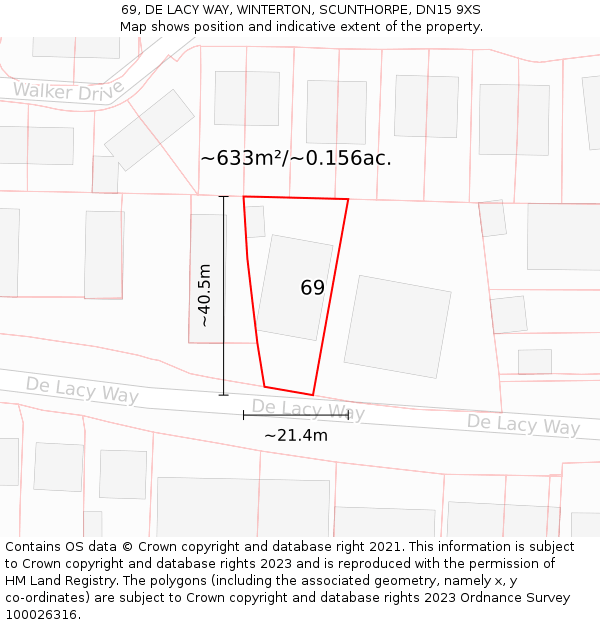 69, DE LACY WAY, WINTERTON, SCUNTHORPE, DN15 9XS: Plot and title map