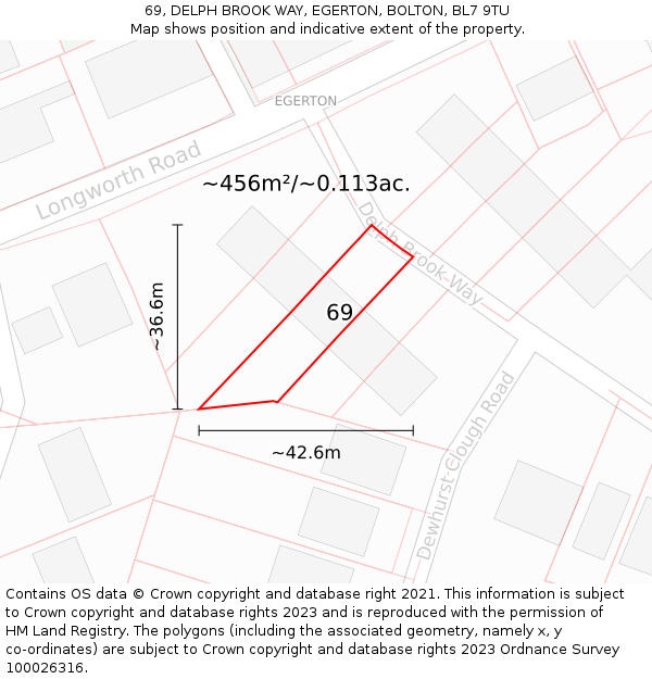 69, DELPH BROOK WAY, EGERTON, BOLTON, BL7 9TU: Plot and title map
