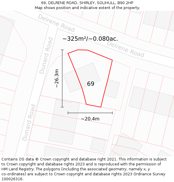 69, DELRENE ROAD, SHIRLEY, SOLIHULL, B90 2HP: Plot and title map