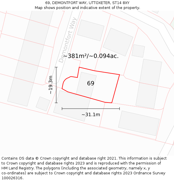 69, DEMONTFORT WAY, UTTOXETER, ST14 8XY: Plot and title map