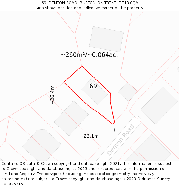 69, DENTON ROAD, BURTON-ON-TRENT, DE13 0QA: Plot and title map