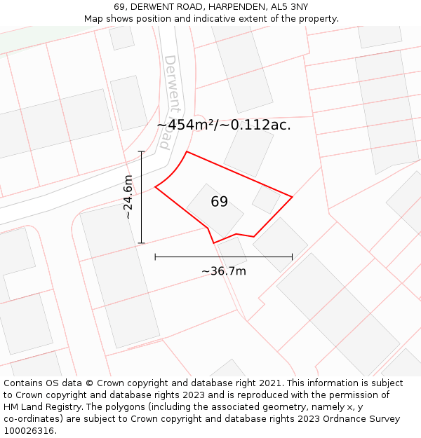 69, DERWENT ROAD, HARPENDEN, AL5 3NY: Plot and title map
